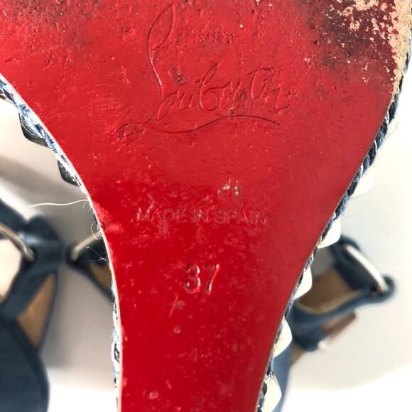 Christian Louboutin Cataclou 140 Jeans Silvers Studded Wedge Platform Sandals 37 - Picture 11 of 13